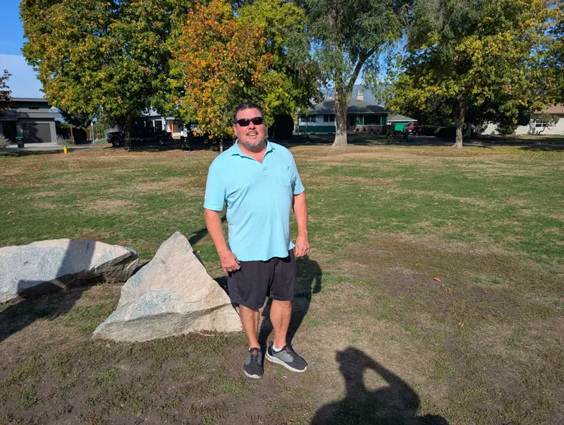 Tim Jones beside the boulders at Crescent Park